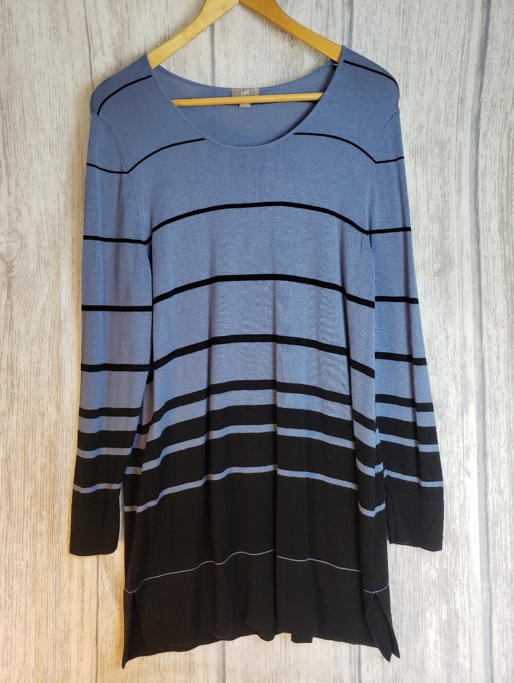 J.Jill blue & black Gradient Striped Wool-Blend long-sleeve tunic sweater L  A10